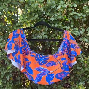 Off Shoulder Orange and Blue Floral Top & Bottom
